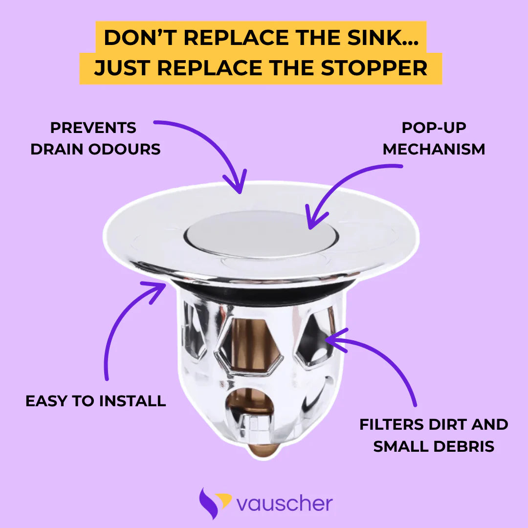 AquaStop ~ Universal Pop-up Drain Stopper Prevents Hair Clogs in Bath & Shower