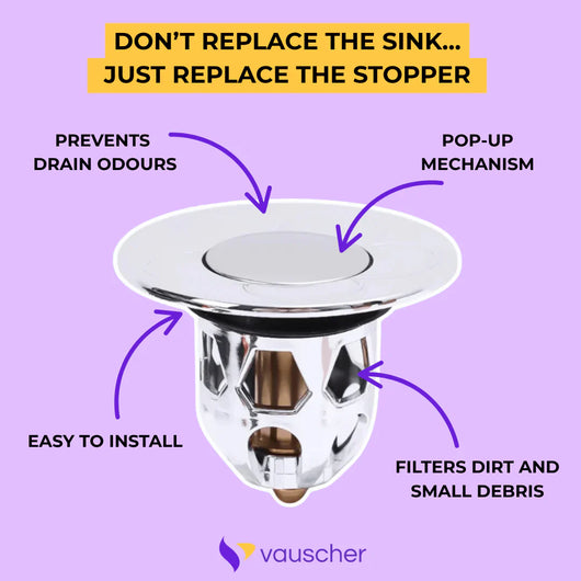 AquaStop ~ Universal Pop-up Drain Stopper Prevents Hair Clogs in Bath & Shower