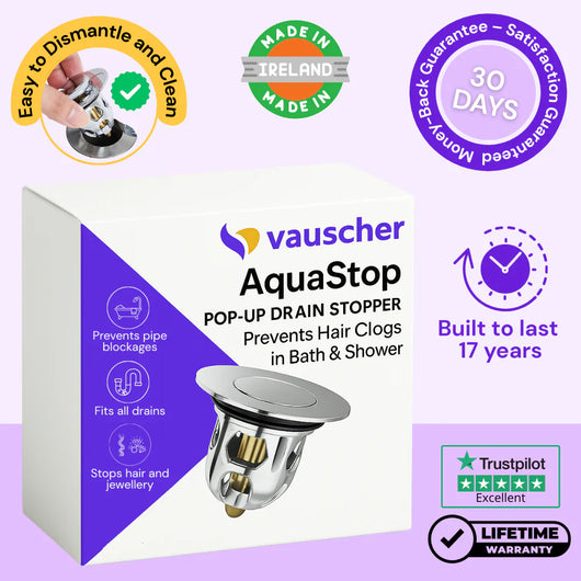 AquaStop ~ Universal Pop-up Drain Stopper Prevents Hair Clogs in Bath & Shower