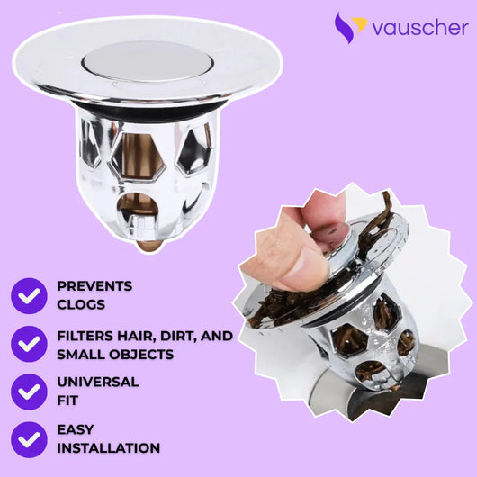 AquaStop ~ Universal Pop-up Drain Stopper Prevents Hair Clogs in Bath & Shower